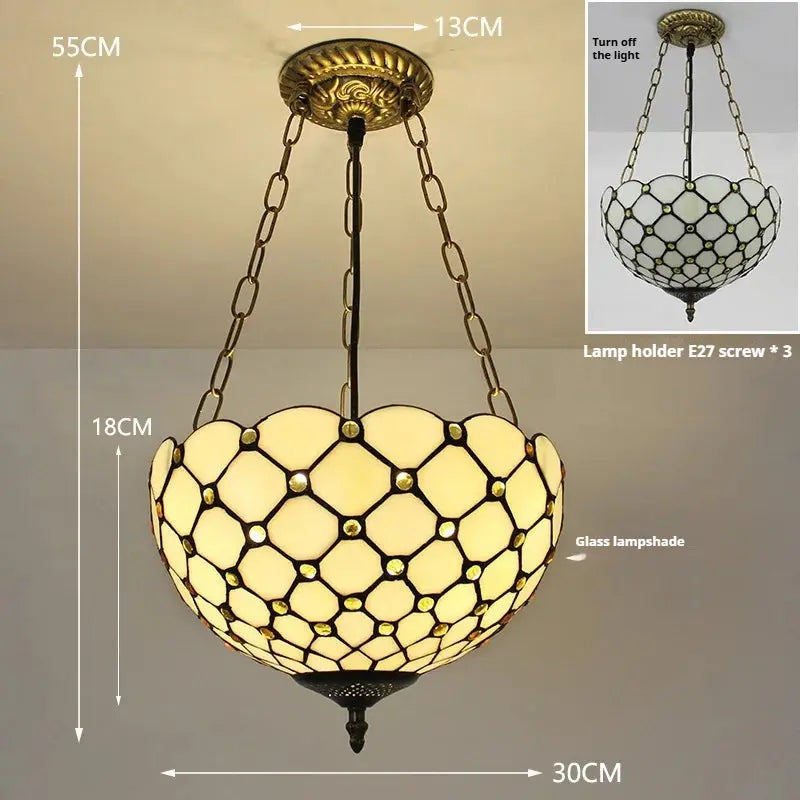 12inch 30cm Stained Glass Beads Beige Lampshade Semi Flush Mount Wide Anti-chandelier - CTL