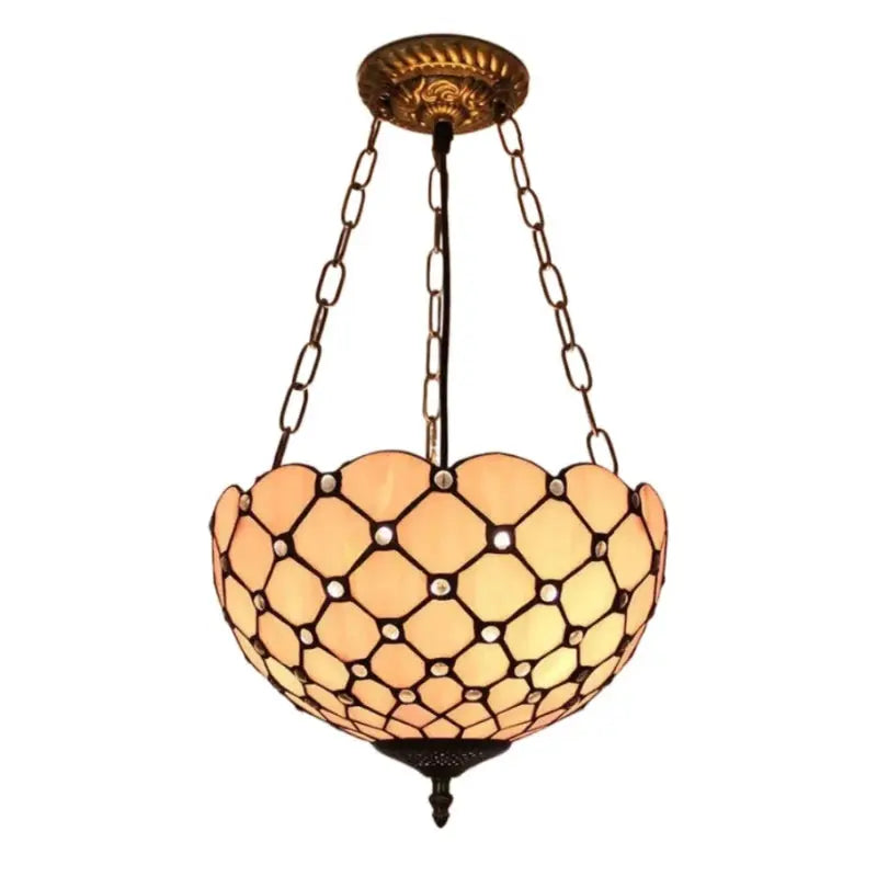 12inch 30cm Stained Glass Beads Pink Lampshade Semi Flush Mount Wide Ceiling Lamp - CTL