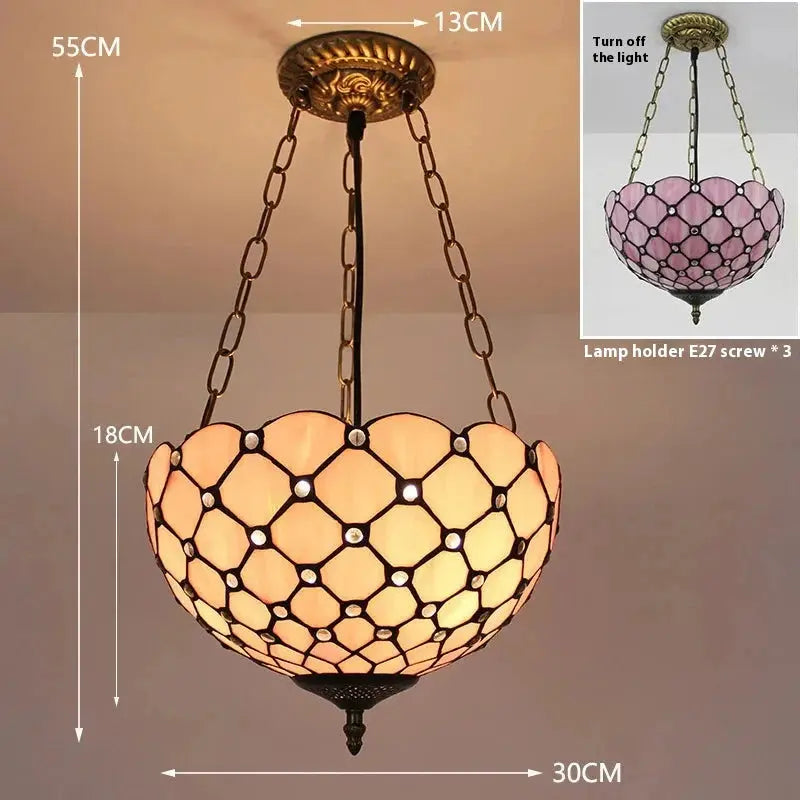 12inch 30cm Stained Glass Beads Pink Lampshade Semi Flush Mount Wide Ceiling Lamp - CTL