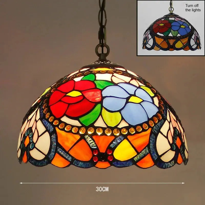12inch 30cm Stained Glass Beads Rose Lampshade Tiffany Pendant Light - CTL