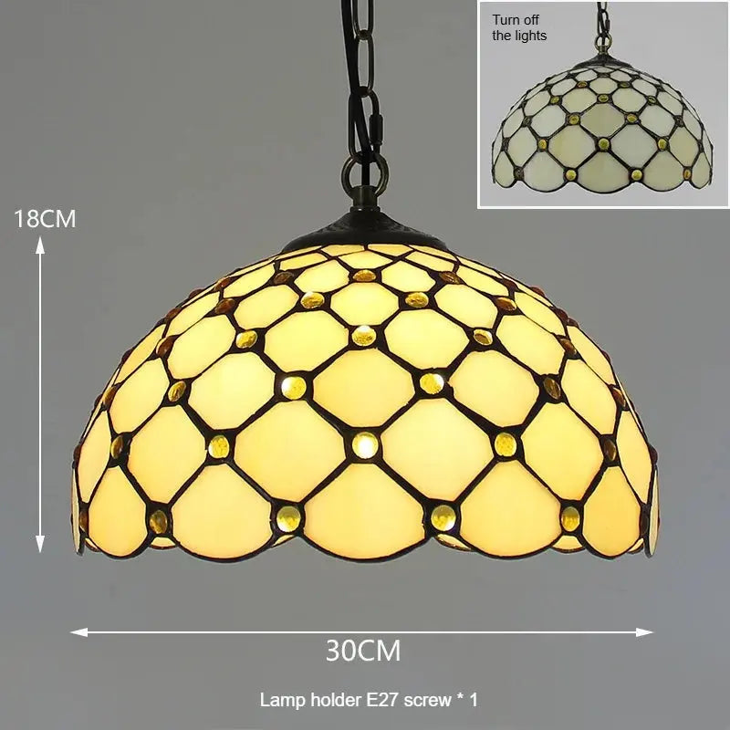 12inch 30cm Stained Glass Beige Beads Lampshade Tiffany Pendant Light - CTL