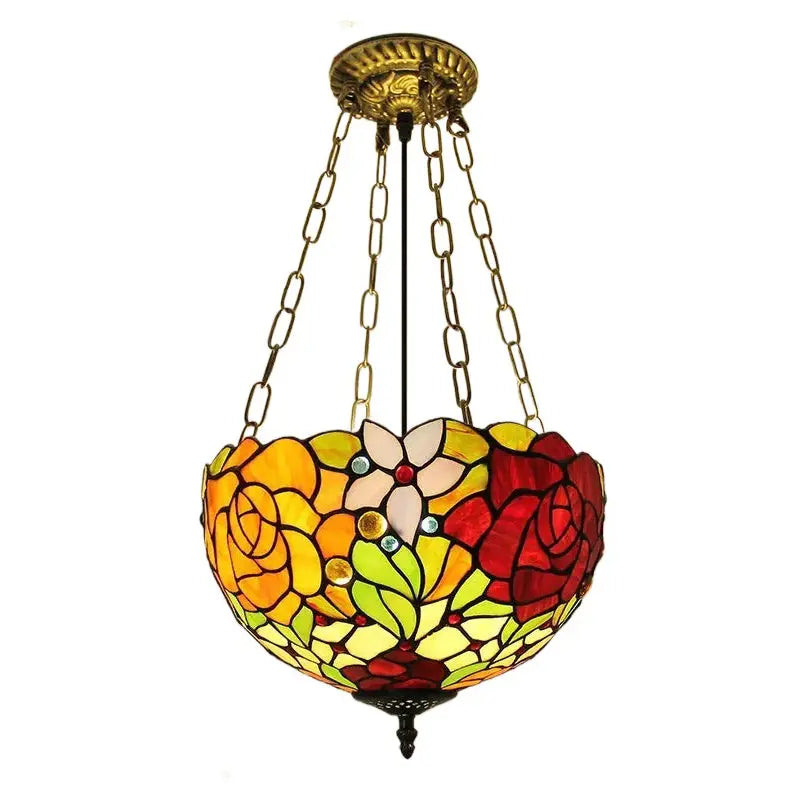 12inch Stained Glass Bicolor Rose Tiffany Chandelier Vintage Pendant Light - CTL