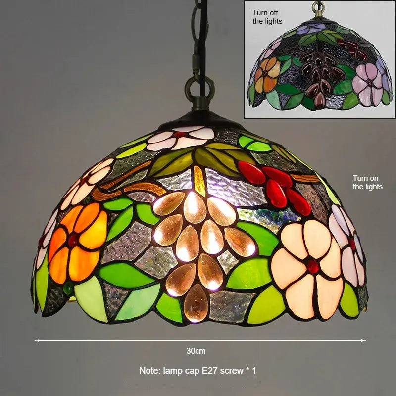 12inch 30cm Stained Glass Grapes Floral Art Lampshade Bar Kitchen Island Lamp Tiffany Pendant Light - CTL