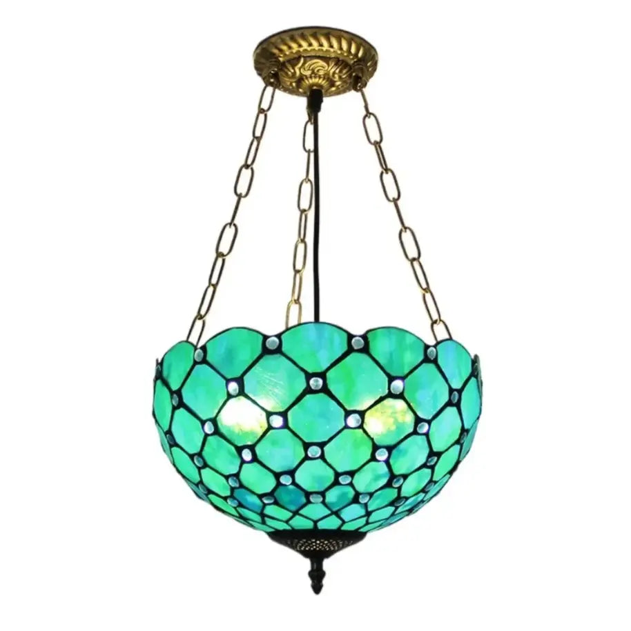 12inch 30cm Stained Glass Green Beads Lampshade Semi Flush Mount Wide Anti-chandelier - CTL