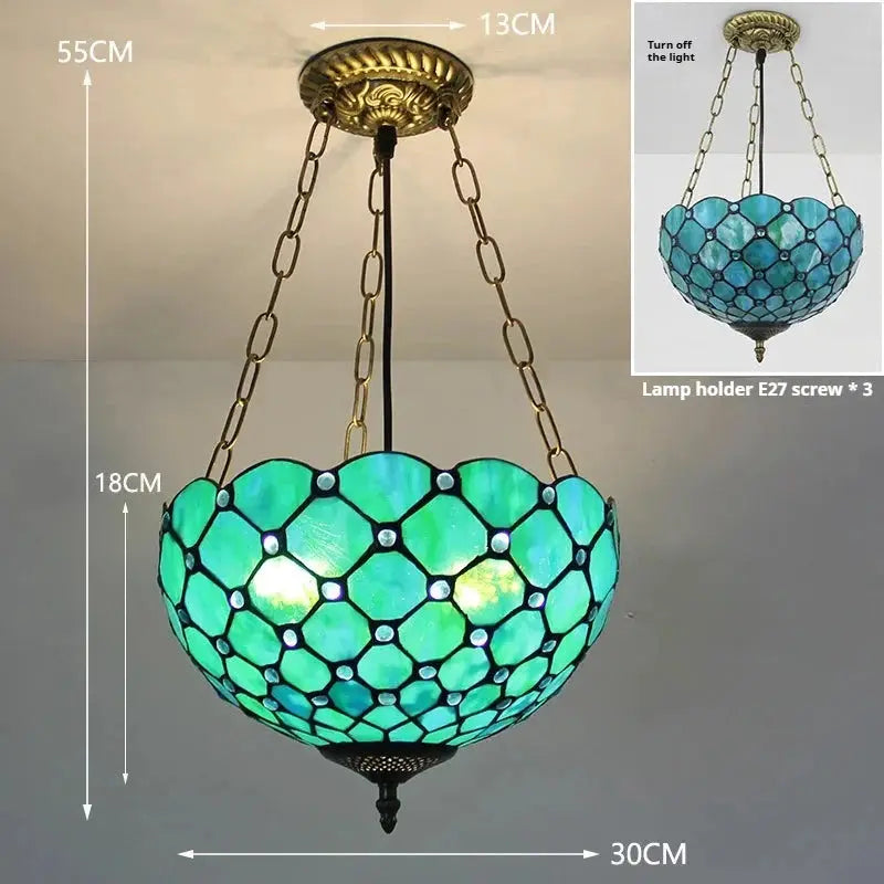 12inch 30cm Stained Glass Green Beads Lampshade Semi Flush Mount Wide Anti-chandelier - CTL