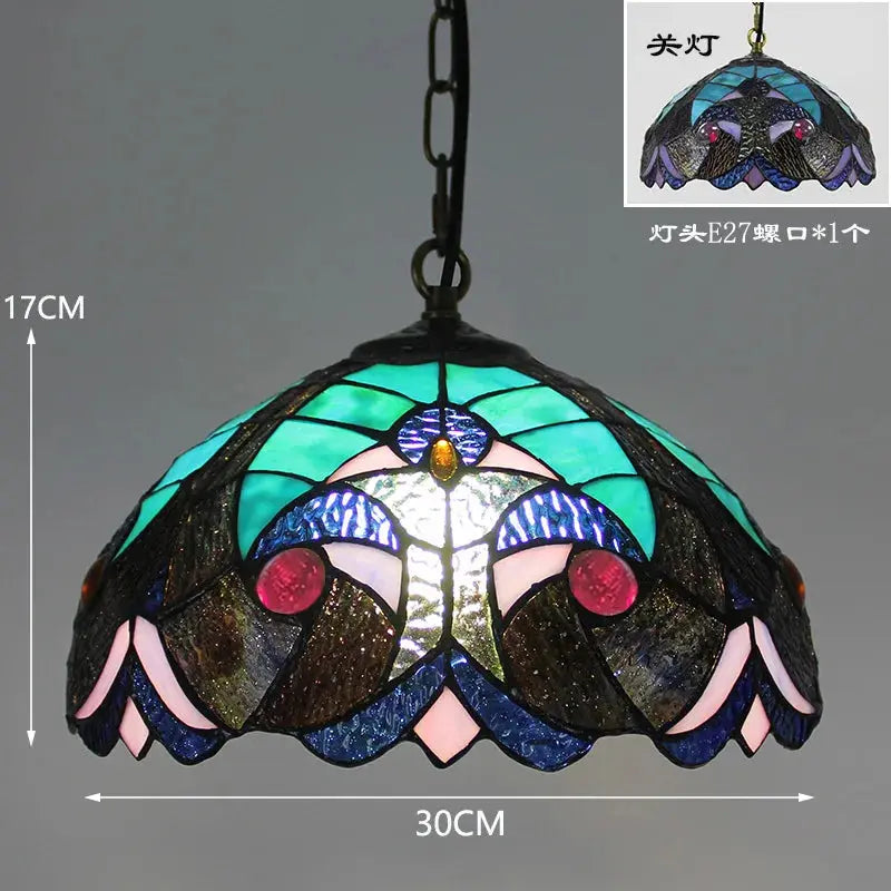 12inch 30cm Stained Glass Green Lampshade Vintage Tiffany Pendant Light - CTL