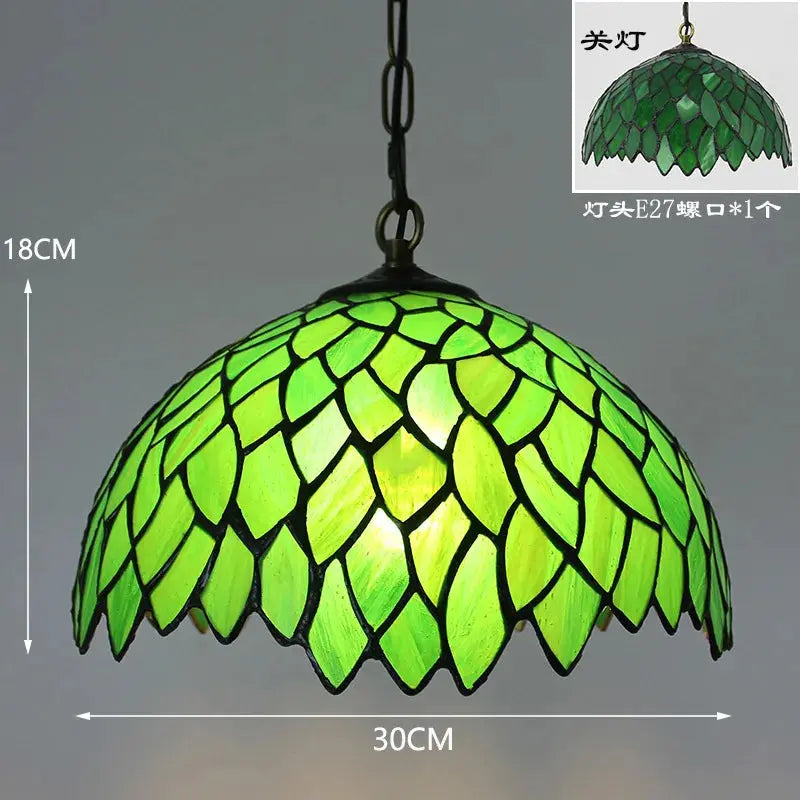12inch 30cm Stained Glass Green Lampshade Vintage Tiffany Pendant Light - CTL