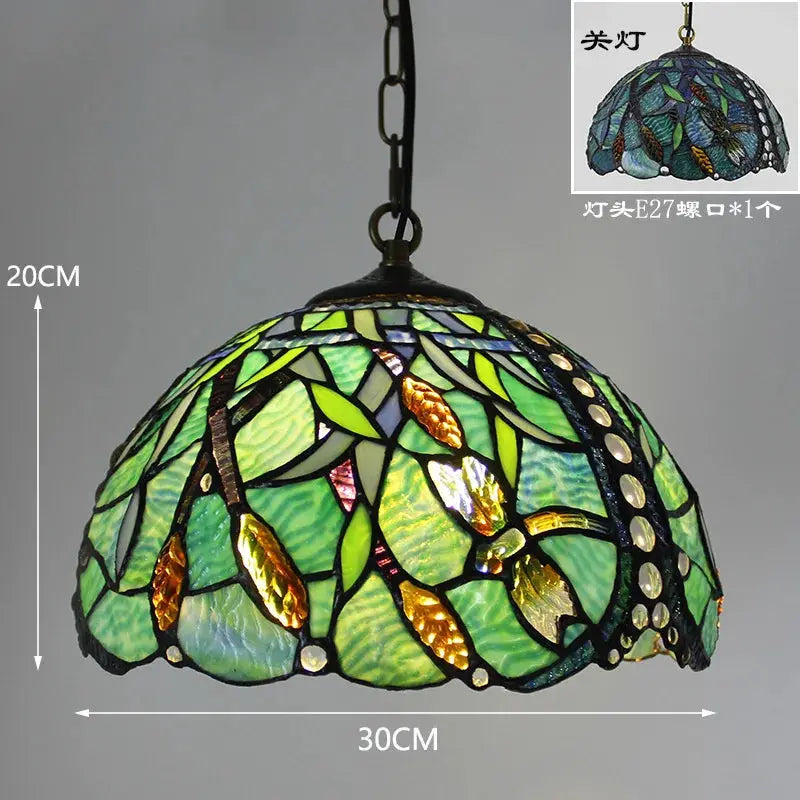 12inch 30cm Stained Glass Green Lampshade Vintage Tiffany Pendant Light - CTL