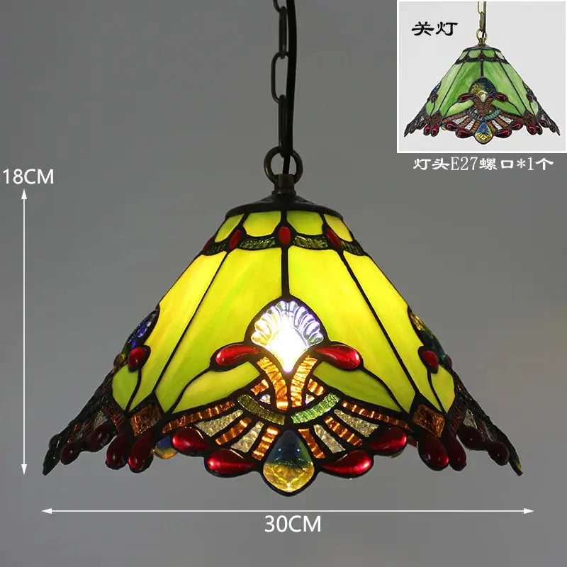 12inch 30cm Stained Glass Green Lampshade Vintage Tiffany Pendant Light - CTL