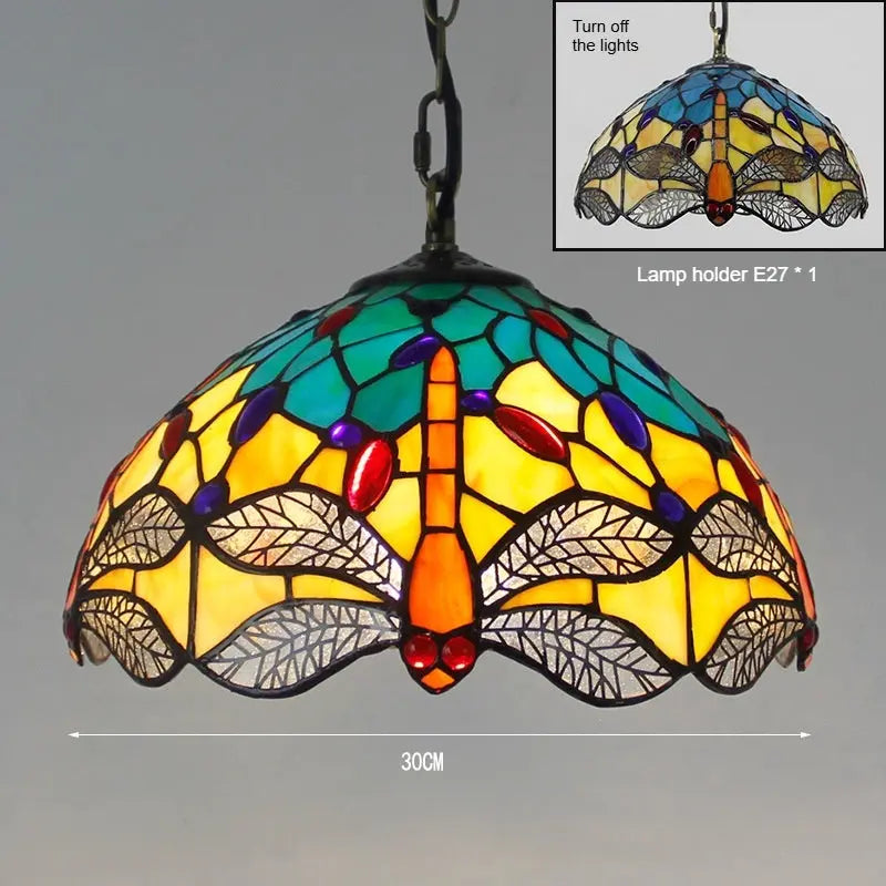 12inch Stained Glass Leaf Lampshade Tiffany Dragonfly Pendant Light - CTL