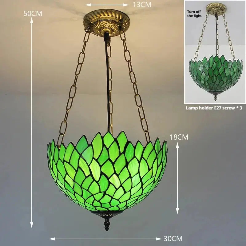 12inch 30cm Stained Glass Leaves Green Lampshade Semi Flush Mount Wide Anti-chandelier - CTL