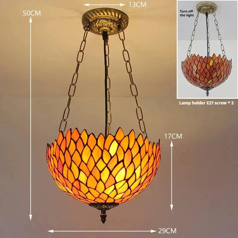 12inch 30cm Stained Glass Leaves Orange Lampshade Semi Flush Mount Wide Anti-chandelier - CTL