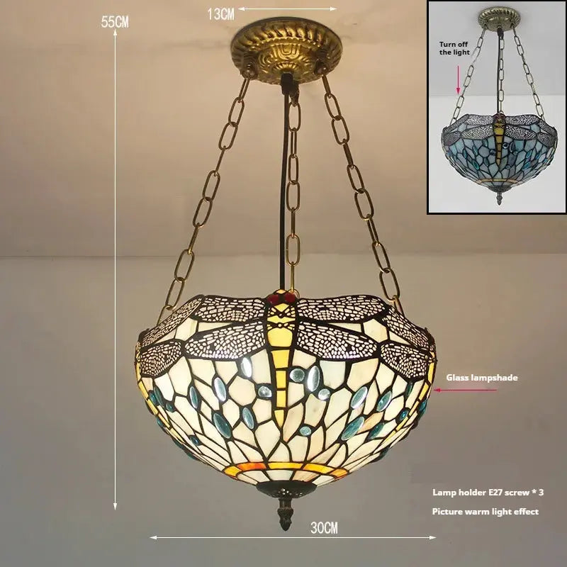 12inch 30cm Stained Glass Light Blue Dragonfly Anti-chandelier Tiffany Pendant Light - CTL
