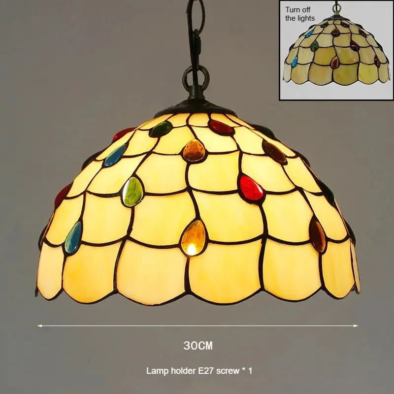 12inch Yellow Lampshade Stained Glass Pendant Light Tiffany Hanging Lamps for Sale - CTL