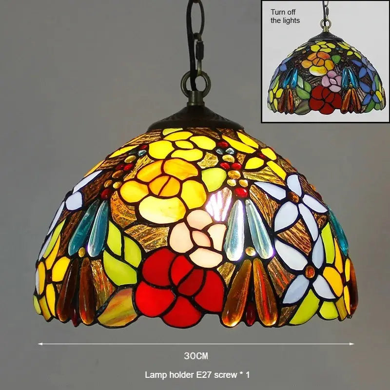 12inch 30cm Stained Glass Rose Floral Art Lampshade Tiffany Pendant Light - CTL
