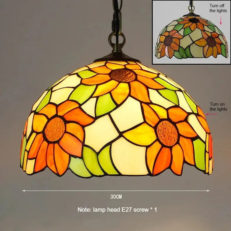 12inch Tiffany Style Kitchen Island Lighting Stained Glass Sunflower Lampshade Pendant Light - CTL