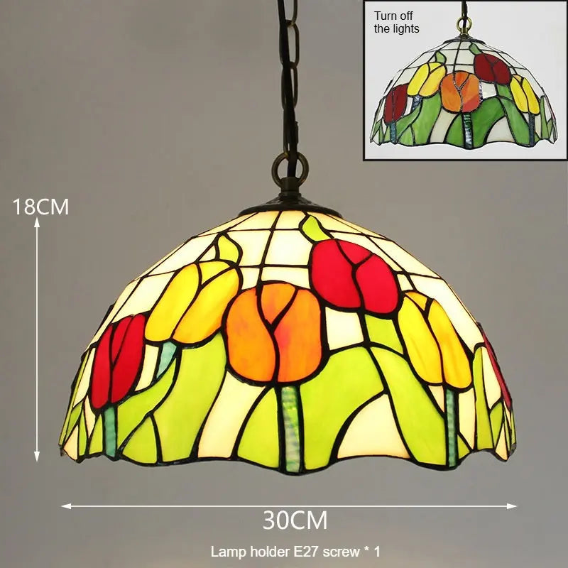 12inch 30cm Stained Glass Tulip Flower Lampshade Tiffany Pendant Light - CTL