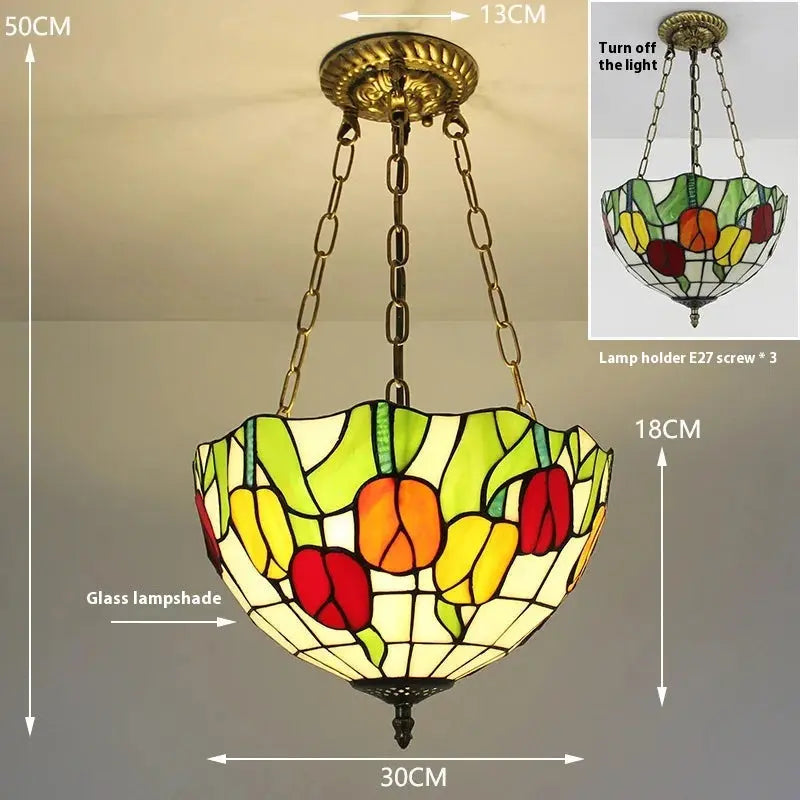 12inch 30cm Stained Glass Tulips Floral Lampshade Semi Flush Mount Wide Anti-chandelier - CTL