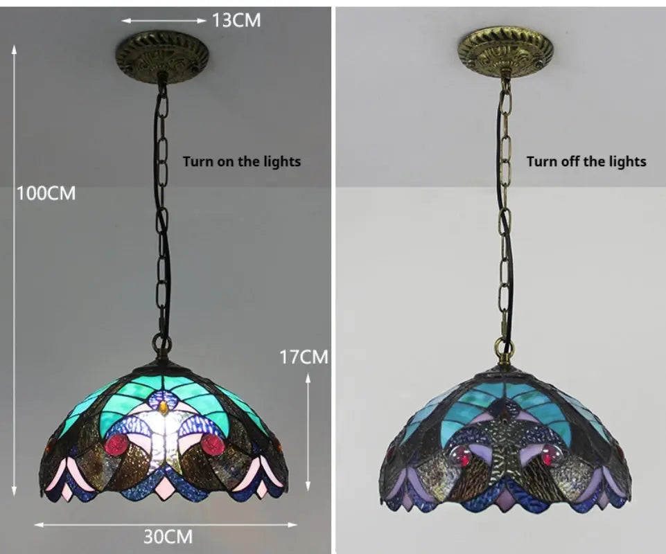 12inch Tiffany Kitchen Light Fixtures Stained Glass Green Grass Lampshade Pendant Light - CTL