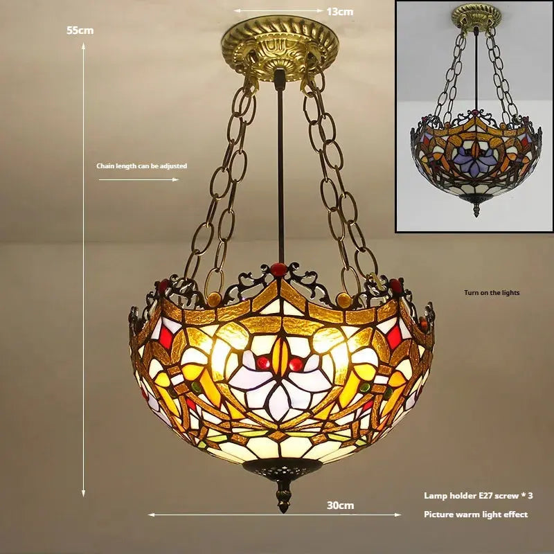 12inch 30cm Vintage Stained Glass Dragon Tail Anti-chandelier Tiffany Pendant Light - CTL