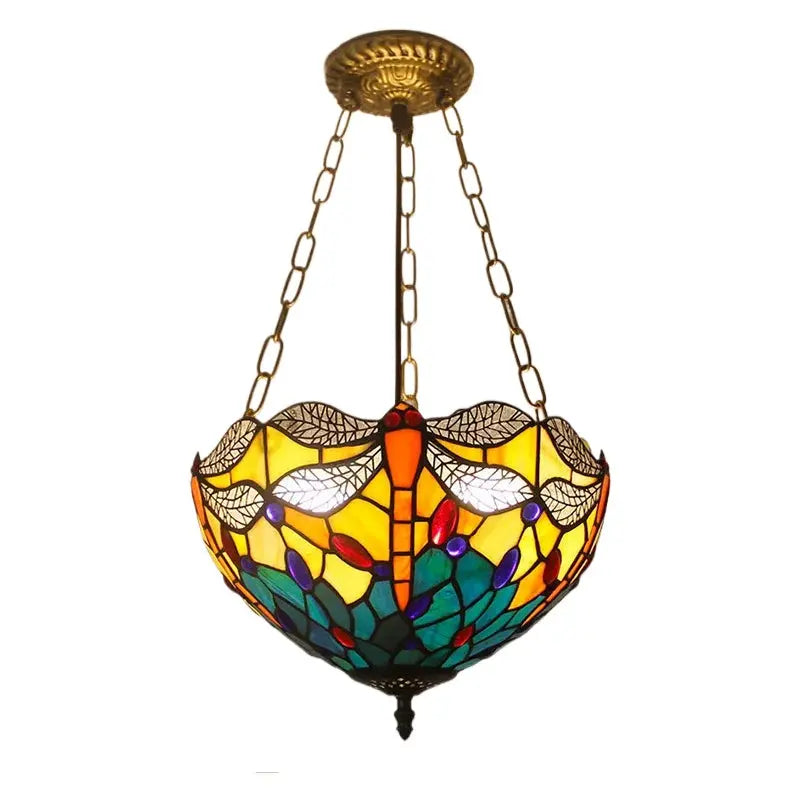 12inch 30cm Vintage Stained Glass Leaf Dragonfly Anti-chandelier Tiffany Pendant Light - CTL