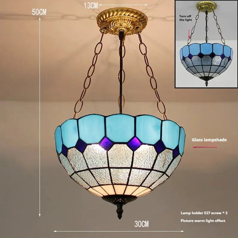 12inch 30cm Vintage Stained Glass Ocean Blue Anti-chandelier Tiffany Pendant Light - CTL