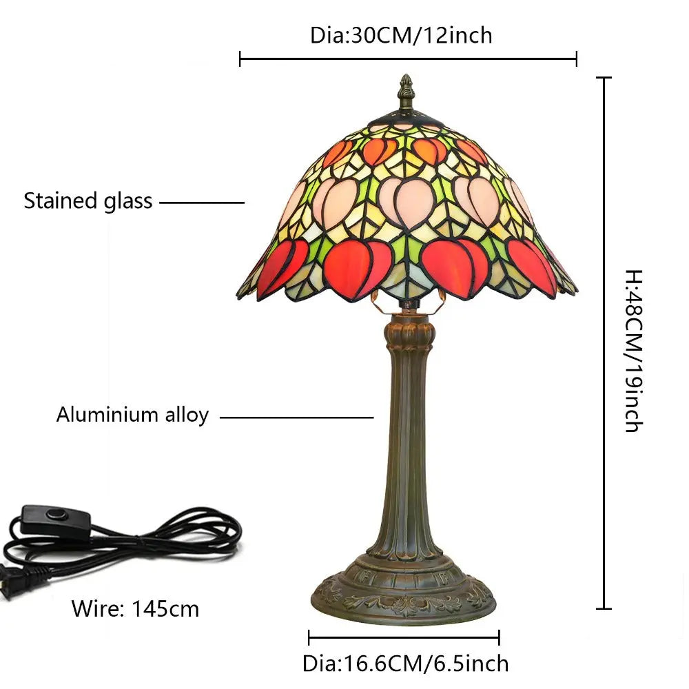 12inch Antique Peach Fruit Lampshade Tiffany Style Stained Glass Table Lamp - CTL