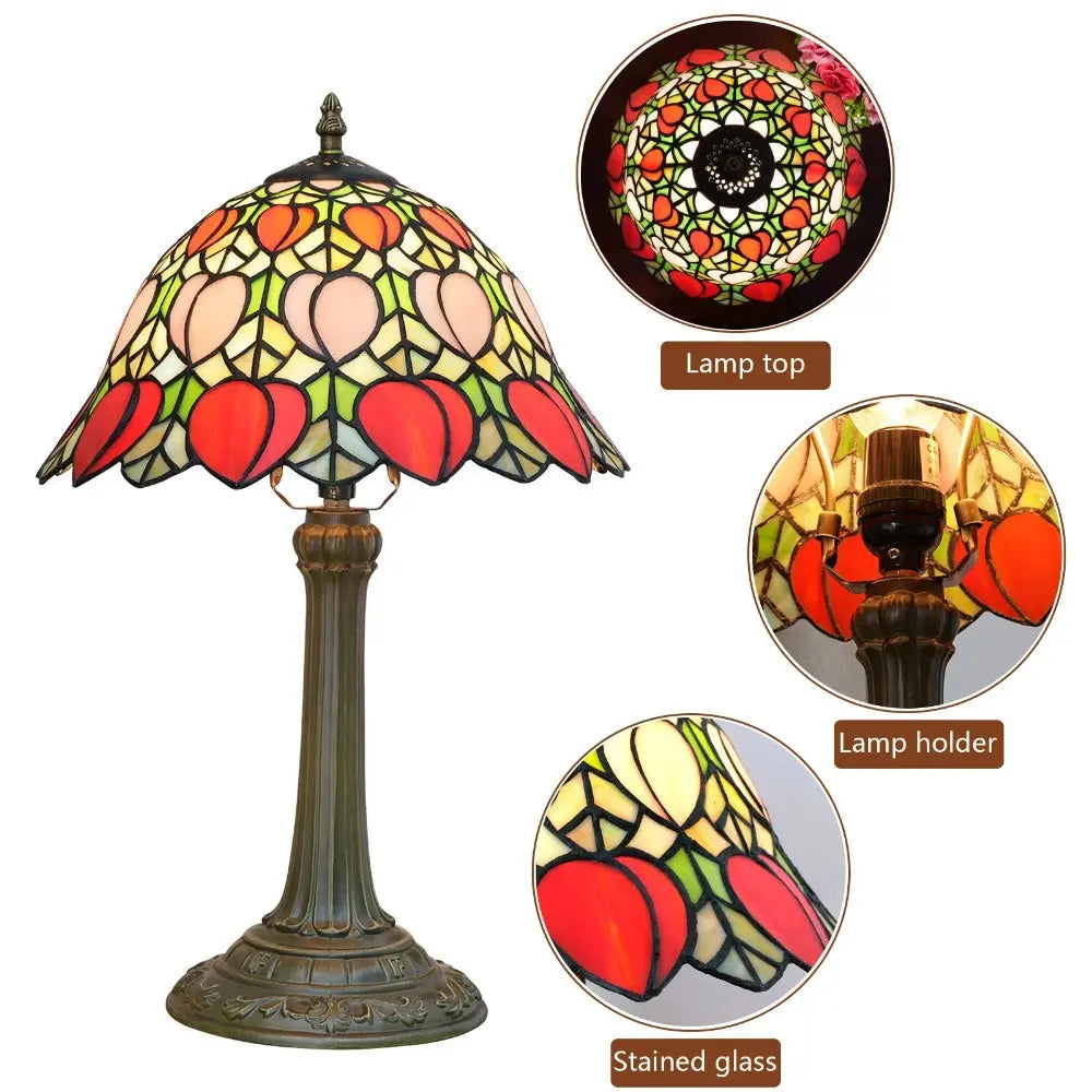 12inch Antique Peach Fruit Lampshade Tiffany Style Stained Glass Table Lamp - CTL