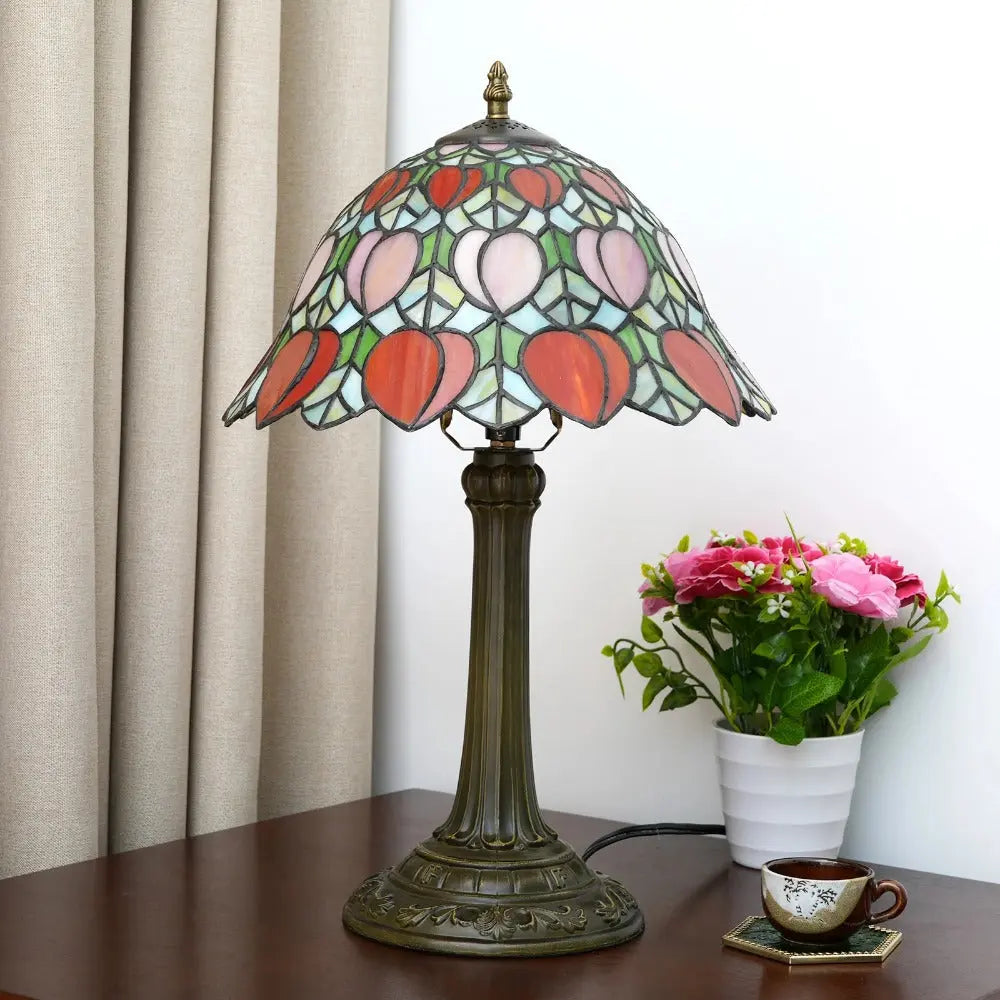 12inch Antique Peach Fruit Lampshade Tiffany Style Stained Glass Table Lamp - CTL