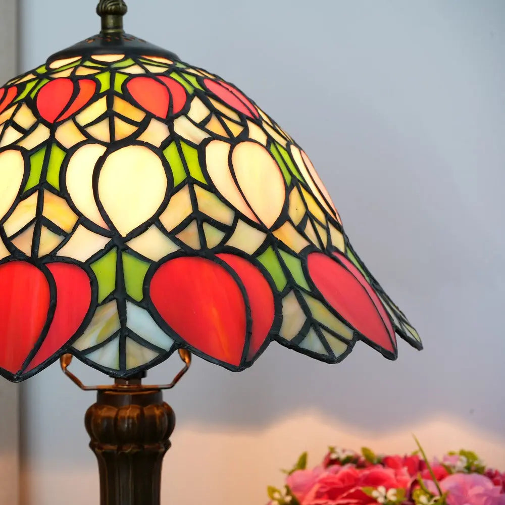 12inch Antique Peach Fruit Lampshade Tiffany Style Stained Glass Table Lamp - CTL