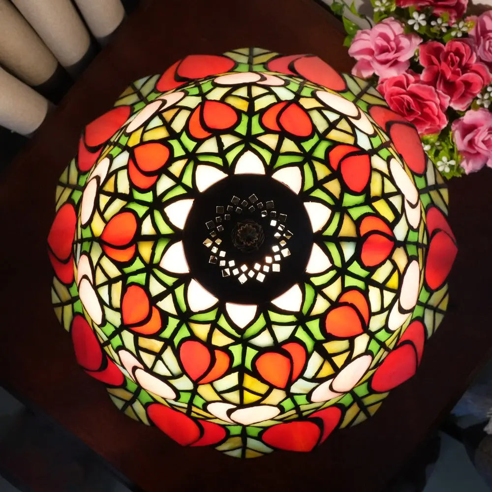 12inch Antique Peach Fruit Lampshade Tiffany Style Stained Glass Table Lamp - CTL