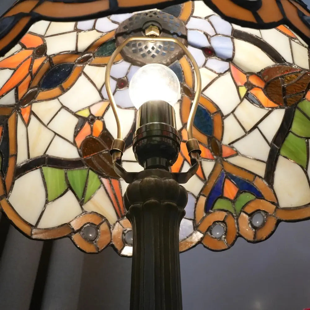 12inch Antique Stained Glass Bird Thrush Flower Floral Lampshade Tiffany Desk Lamp - CTL