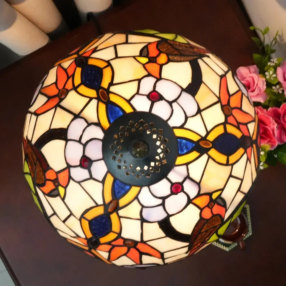 12inch Antique Stained Glass Bird Thrush Flower Floral Lampshade Tiffany Desk Lamp - CTL