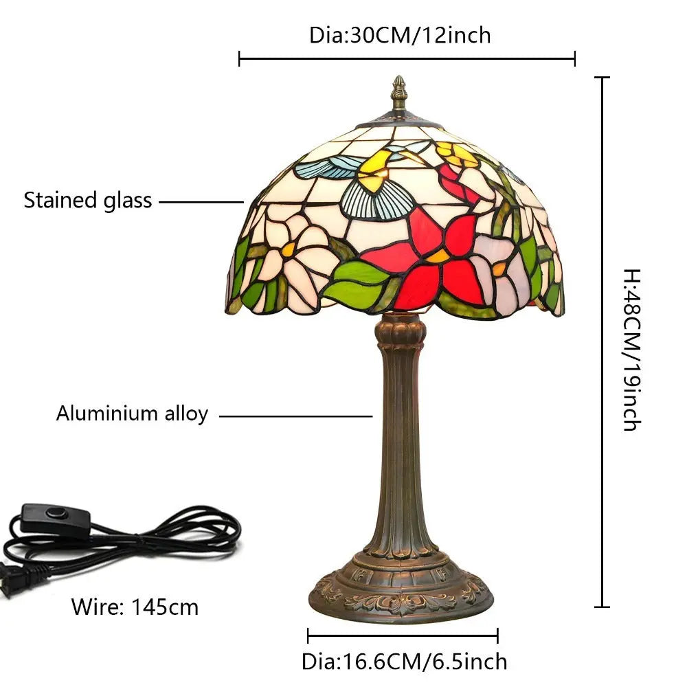 12inch Hummingbird Tiffany Lamp Stained Glass Floral Lampshade Vintage Desk Lamps - CTL