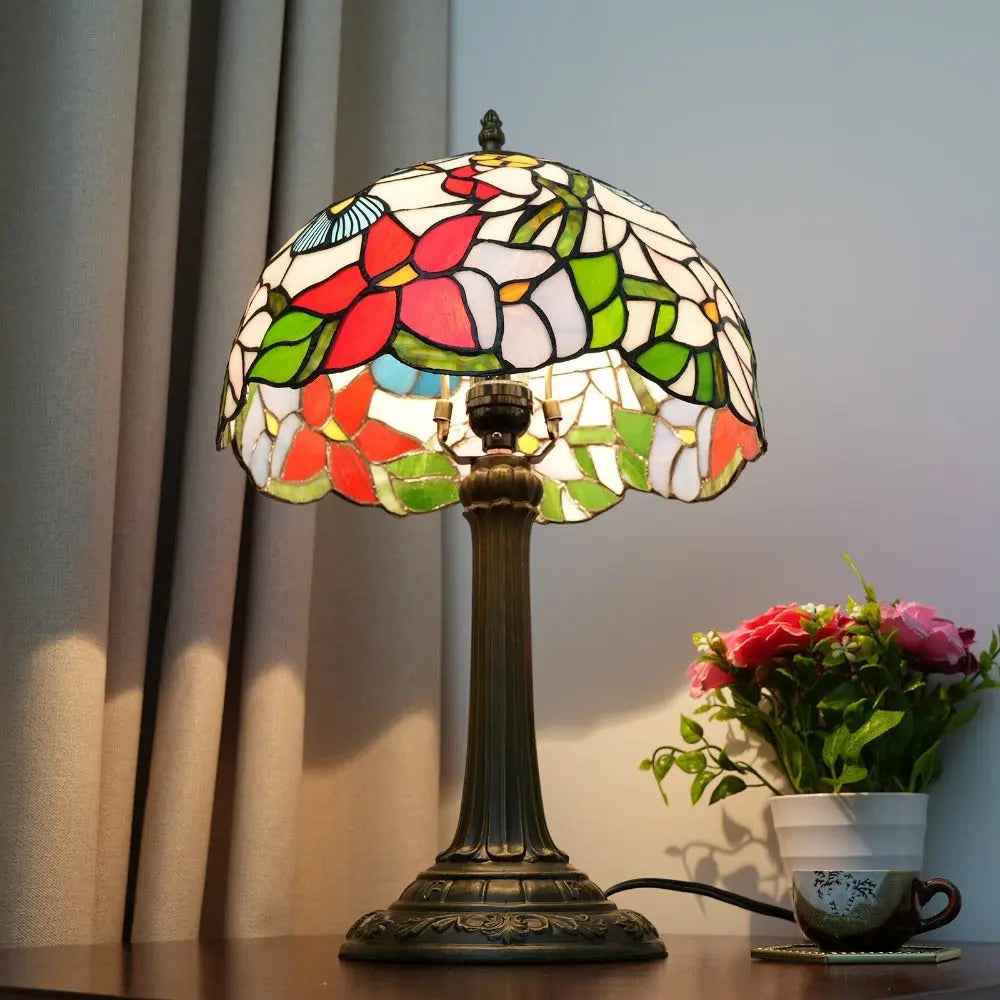 12inch Hummingbird Tiffany Lamp Stained Glass Floral Lampshade Vintage Desk Lamps - CTL