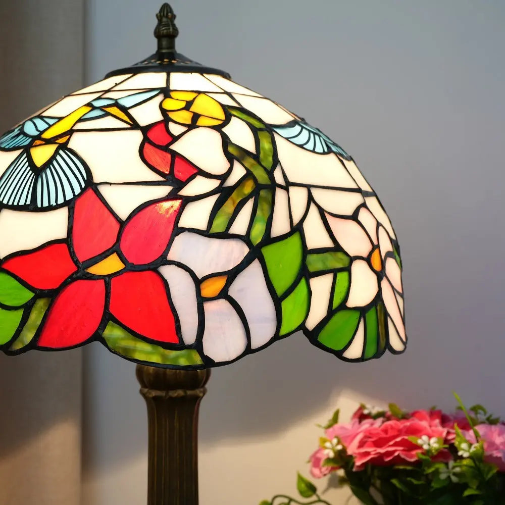 12inch Hummingbird Tiffany Lamp Stained Glass Floral Lampshade Vintage Desk Lamps - CTL