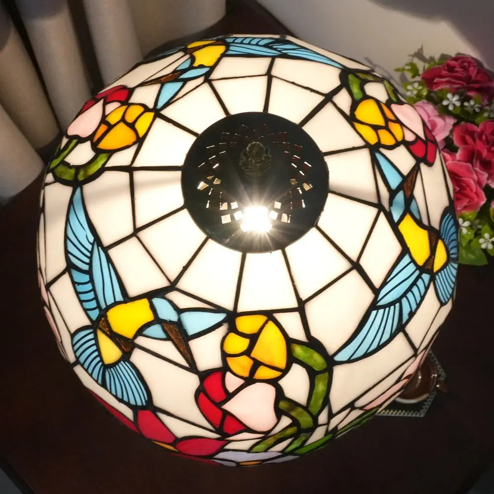 12inch Hummingbird Tiffany Lamp Stained Glass Floral Lampshade Vintage Desk Lamps - CTL