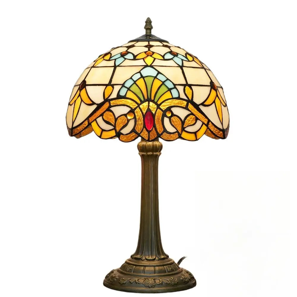12inch Retro Stained Glass Baroque Lampshade Bedroom Bedside Desk Light Vintage Tiffany Table Lamp - CTL