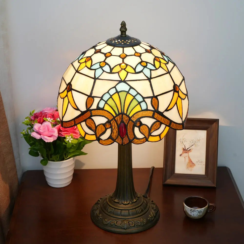12inch Retro Stained Glass Baroque Lampshade Bedroom Bedside Desk Light Vintage Tiffany Table Lamp - CTL