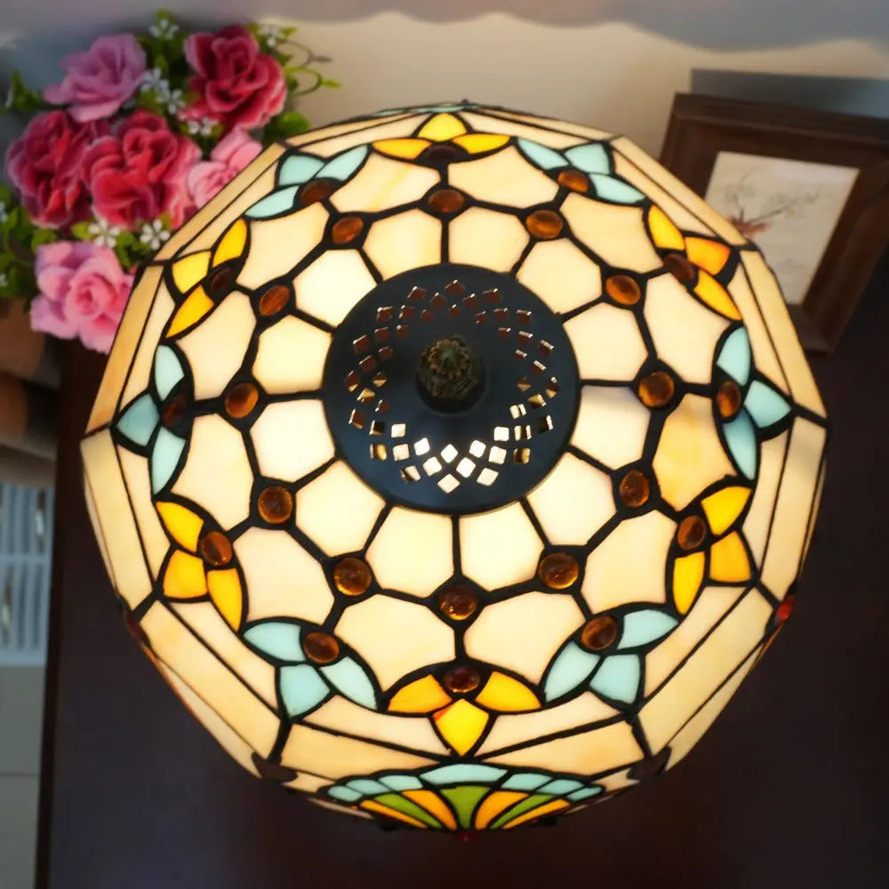 12inch Retro Stained Glass Baroque Lampshade Bedroom Bedside Desk Light Vintage Tiffany Table Lamp - CTL