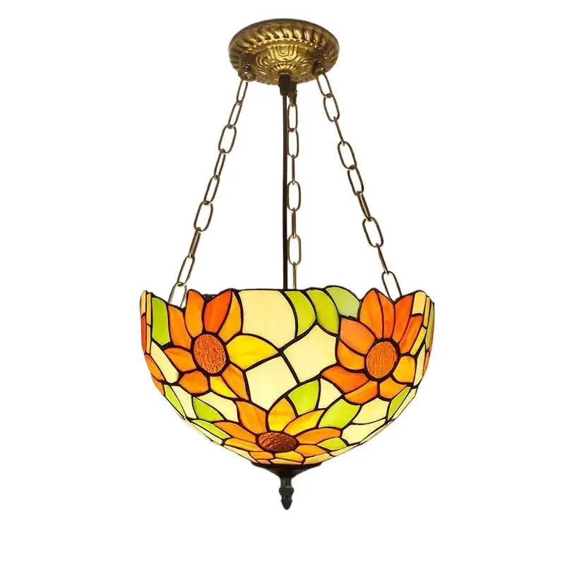 12inch Retro Stained Glass Pastoral Sunflower Anti-chandelier Tiffany Pendant Light - CTL