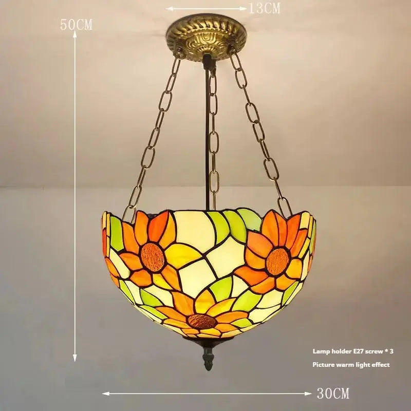 12inch Retro Stained Glass Pastoral Sunflower Anti-chandelier Tiffany Pendant Light - CTL