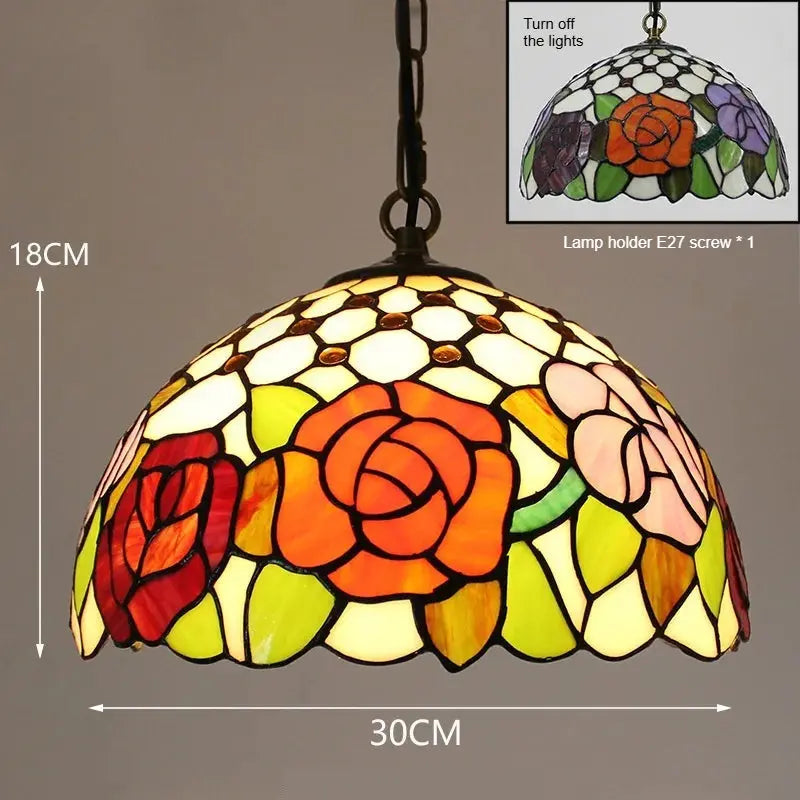 12inch Stained Glass Bead Rose Lampshade Tiffany Hanging Lamp Pendant Light - CTL