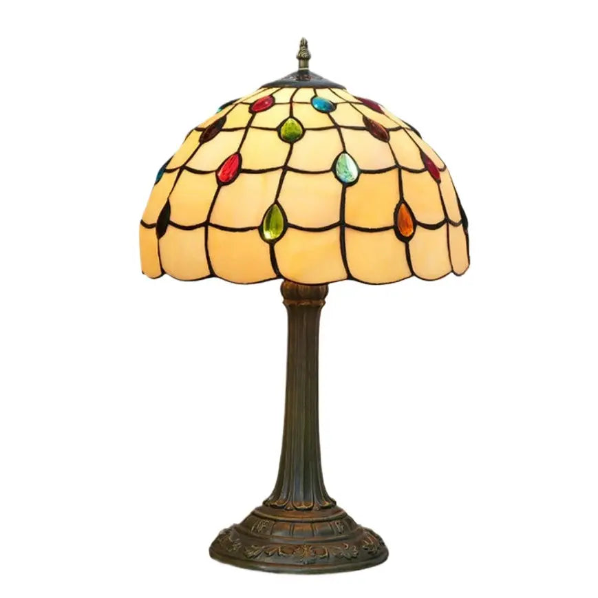12inch Stained Glass Colored Beads Lampshade Vintage Tiffany Table Lamp - CTL