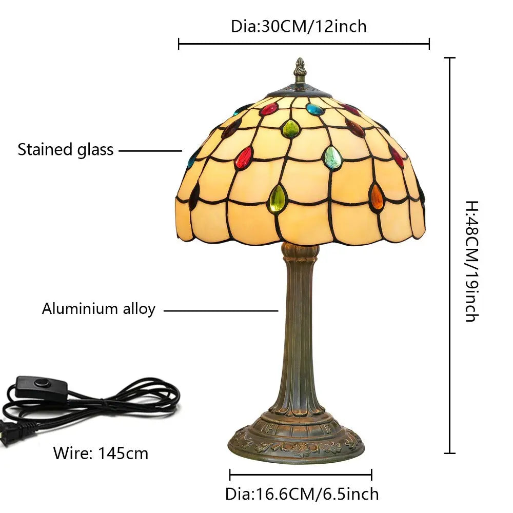 12inch Stained Glass Colored Beads Lampshade Vintage Tiffany Table Lamp - CTL