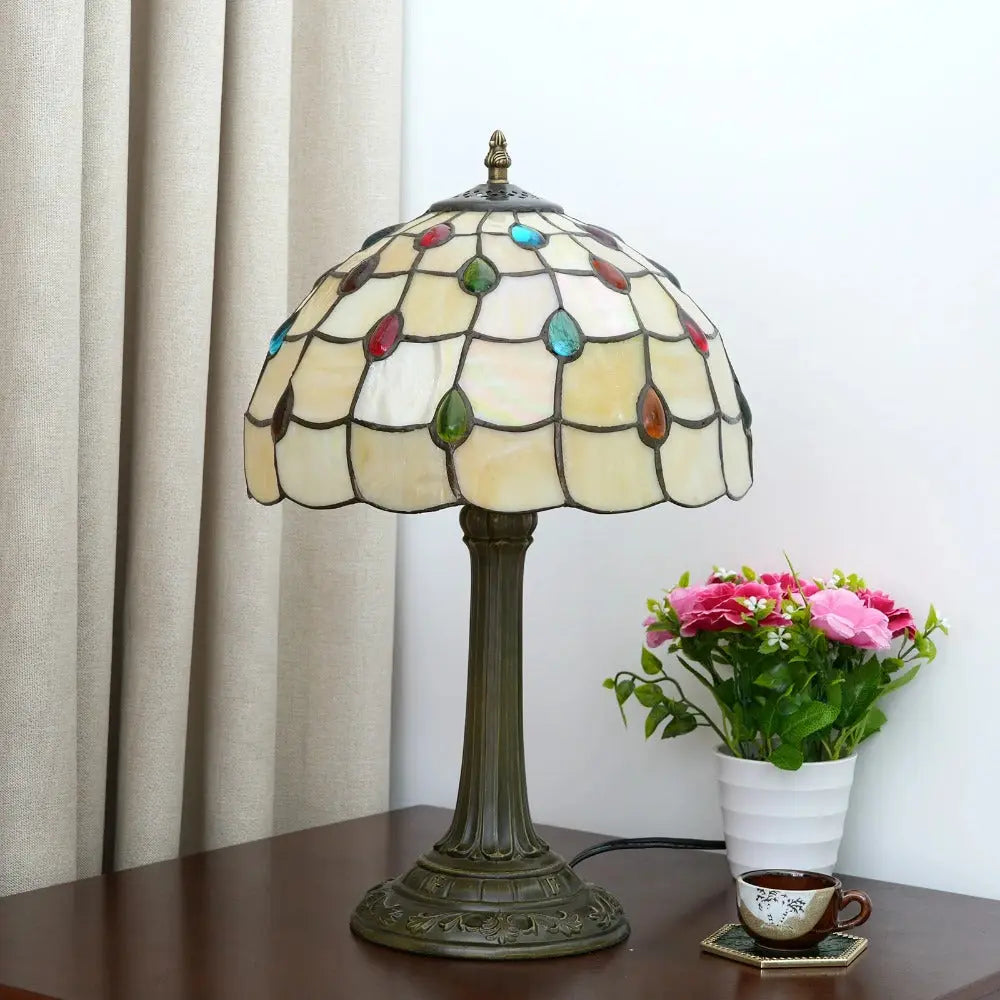 12inch Stained Glass Colored Beads Lampshade Vintage Tiffany Table Lamp - CTL