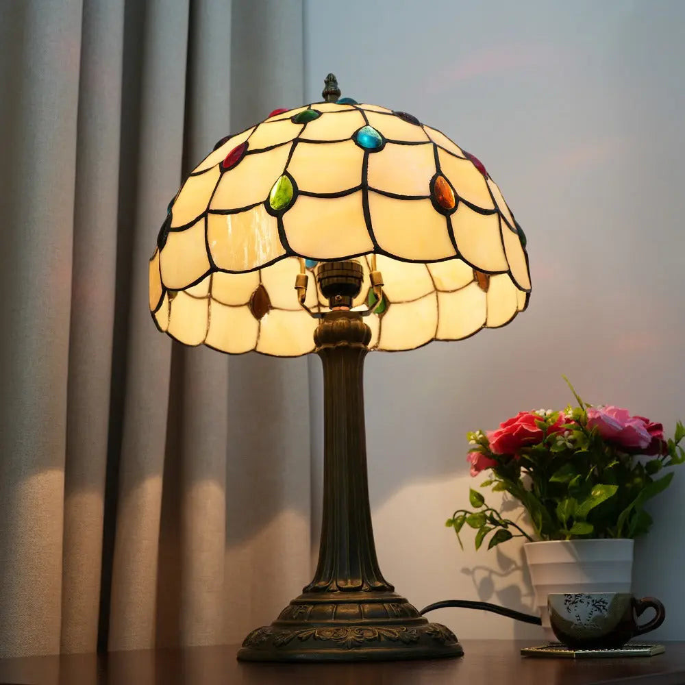 12inch Stained Glass Colored Beads Lampshade Vintage Tiffany Table Lamp - CTL