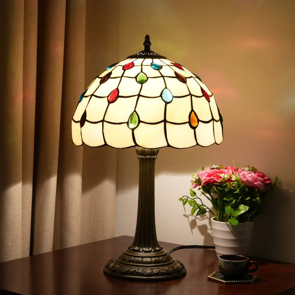 12inch Stained Glass Colored Beads Lampshade Vintage Tiffany Table Lamp - CTL