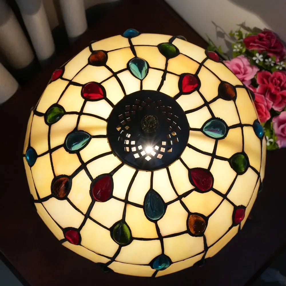 12inch Stained Glass Colored Beads Lampshade Vintage Tiffany Table Lamp - CTL