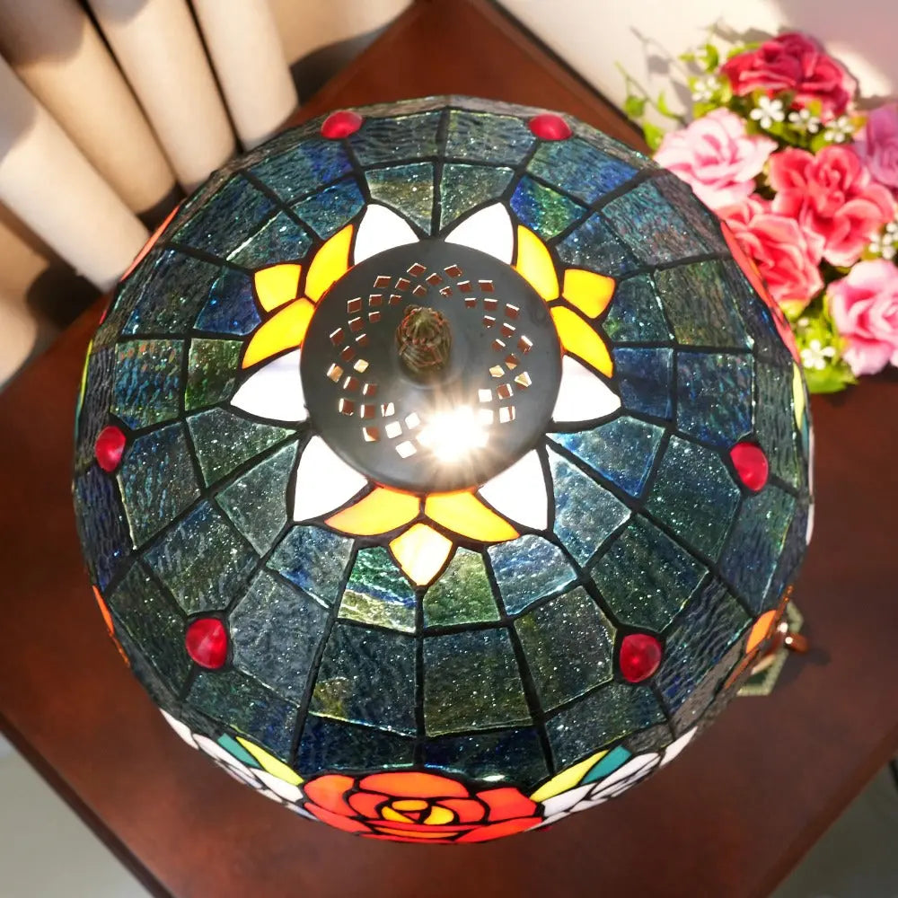 12inch Stained Glass Country Rose Lampshade Vintage Tiffany Desk Lamp - CTL